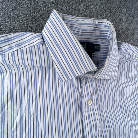 Polo Ralph Lauren Button Up Regent Classic Fit Striped Blue White 16.5 34/35 - Picture 8 of 12